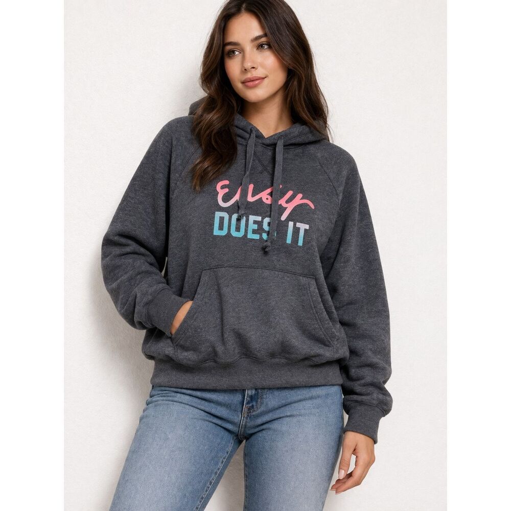 NWT New With Tag OLD NAVY Easy Does It Hoodie M Gray Graphic Pullover Sweatshirt